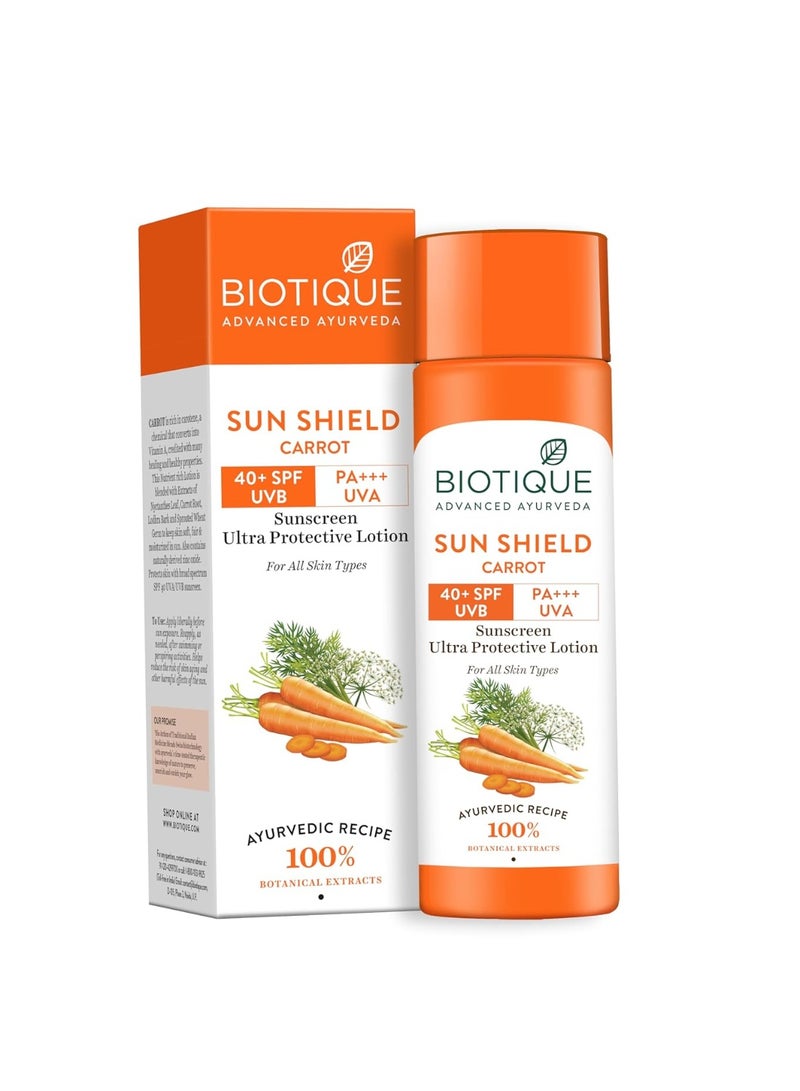 Biotique Bio Carrot Face & Body Sun Lotion | SPF 40 UVA/UVB Sunscreen | Prevents Ageing and Soothes Dry Skin| 100% Botanical Extracts | Suitable for All Skin Types | 190ml - Image 1